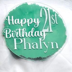 HAND CRAFTED Acrylic Cake Topper, 5", Customized  NWOT.